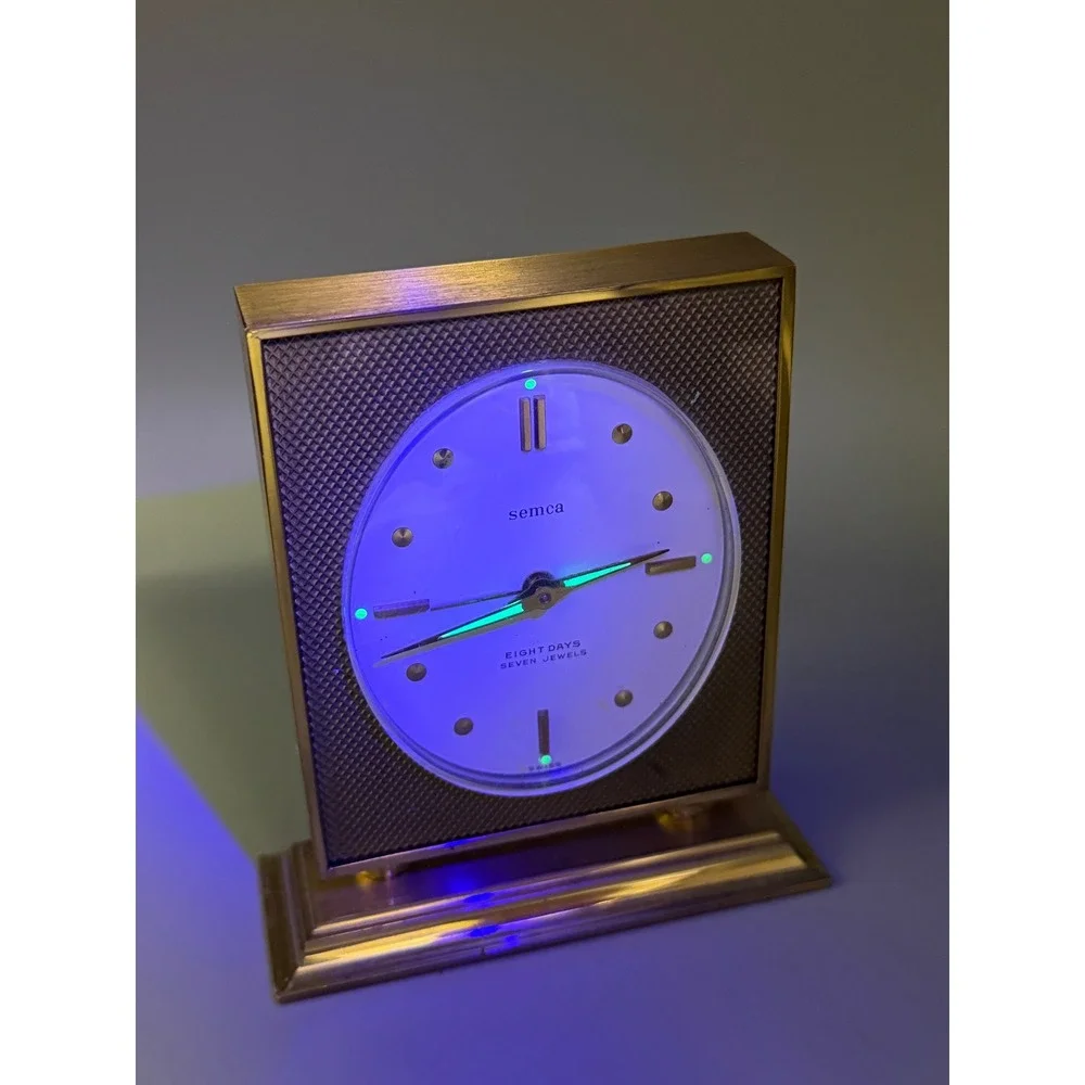 Vintage Semca 8Day Alarm Clock Swiss Mechanical Wind Mid Century Desk Clock№1122